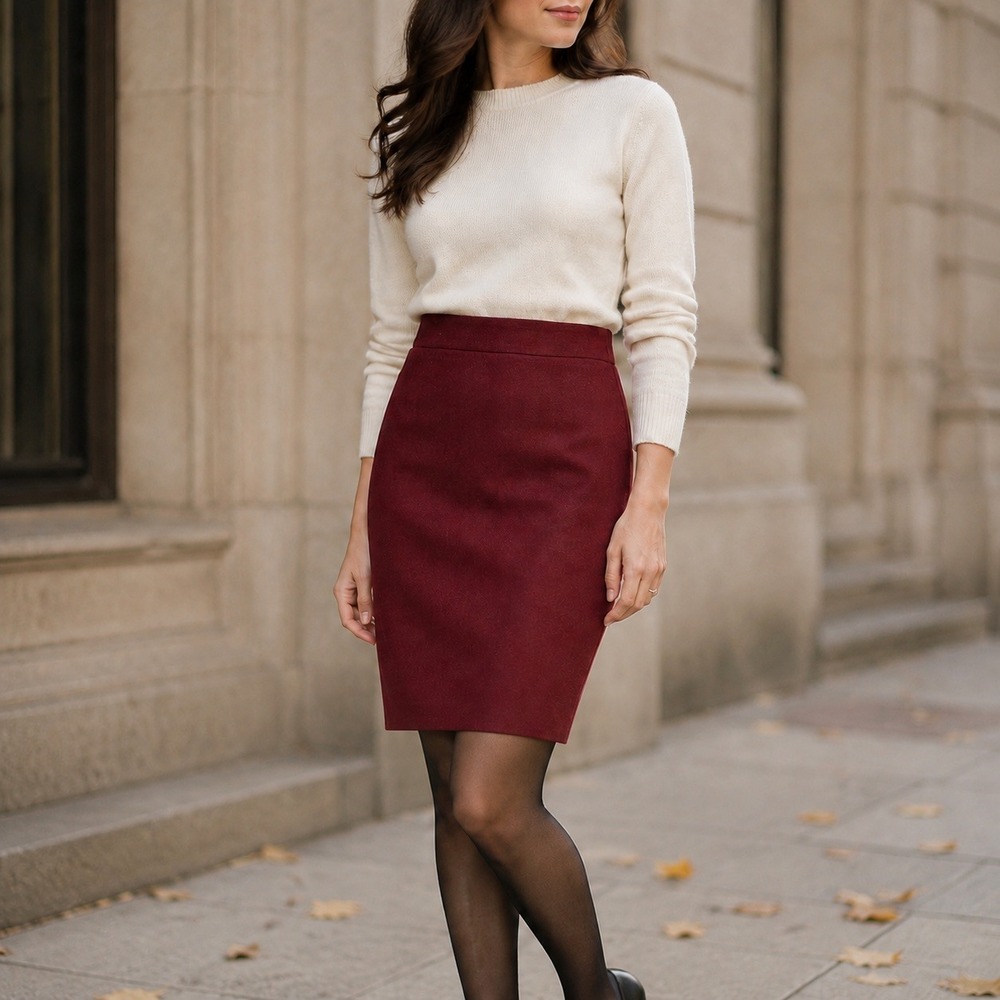 J.Crew Factory The Pencil Skirt Women's 00 Burgundy Wool Blend Career 46575